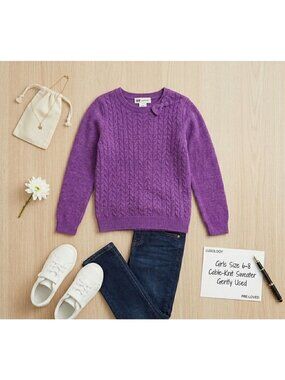 H&M Girls Purple Cable Knit Sweater Size 6-8Y Angora Blend Made In Cambodia